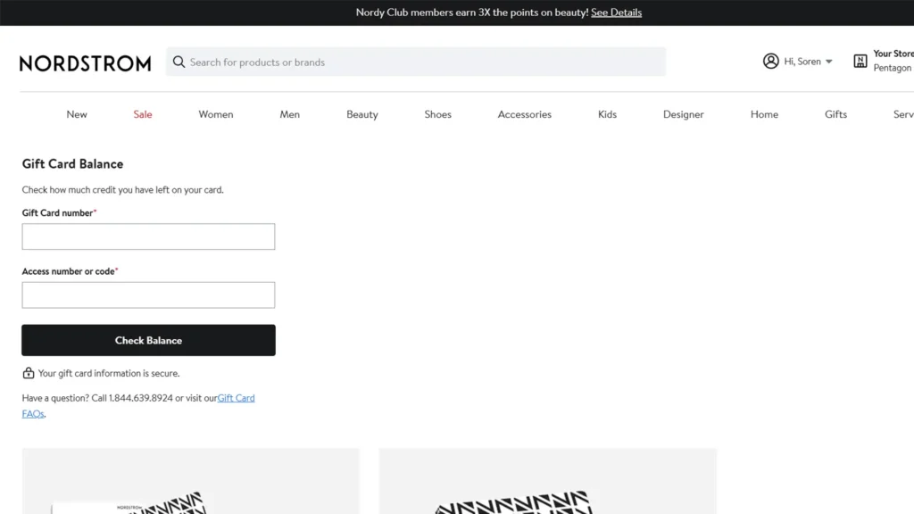 How to check balance of Nordstrom Gift Card