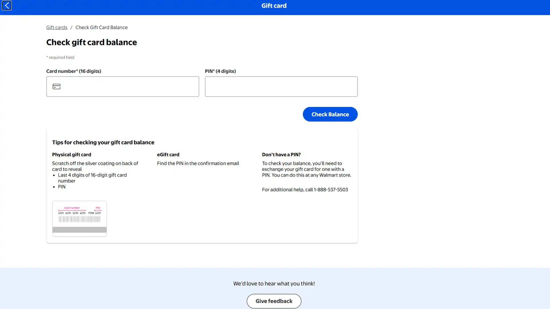 Walmart Balance check Page