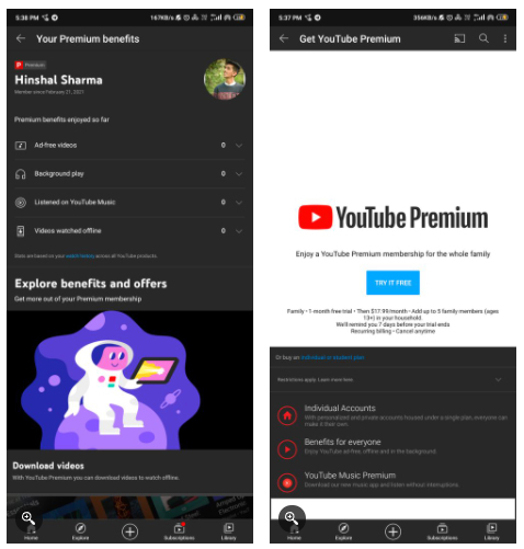 YouTube Premium Subscription